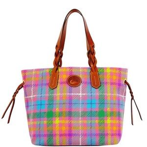 Dooney & Bourke Madras Shopper Handbag Multicolor Coated Cotton Tote - EUC